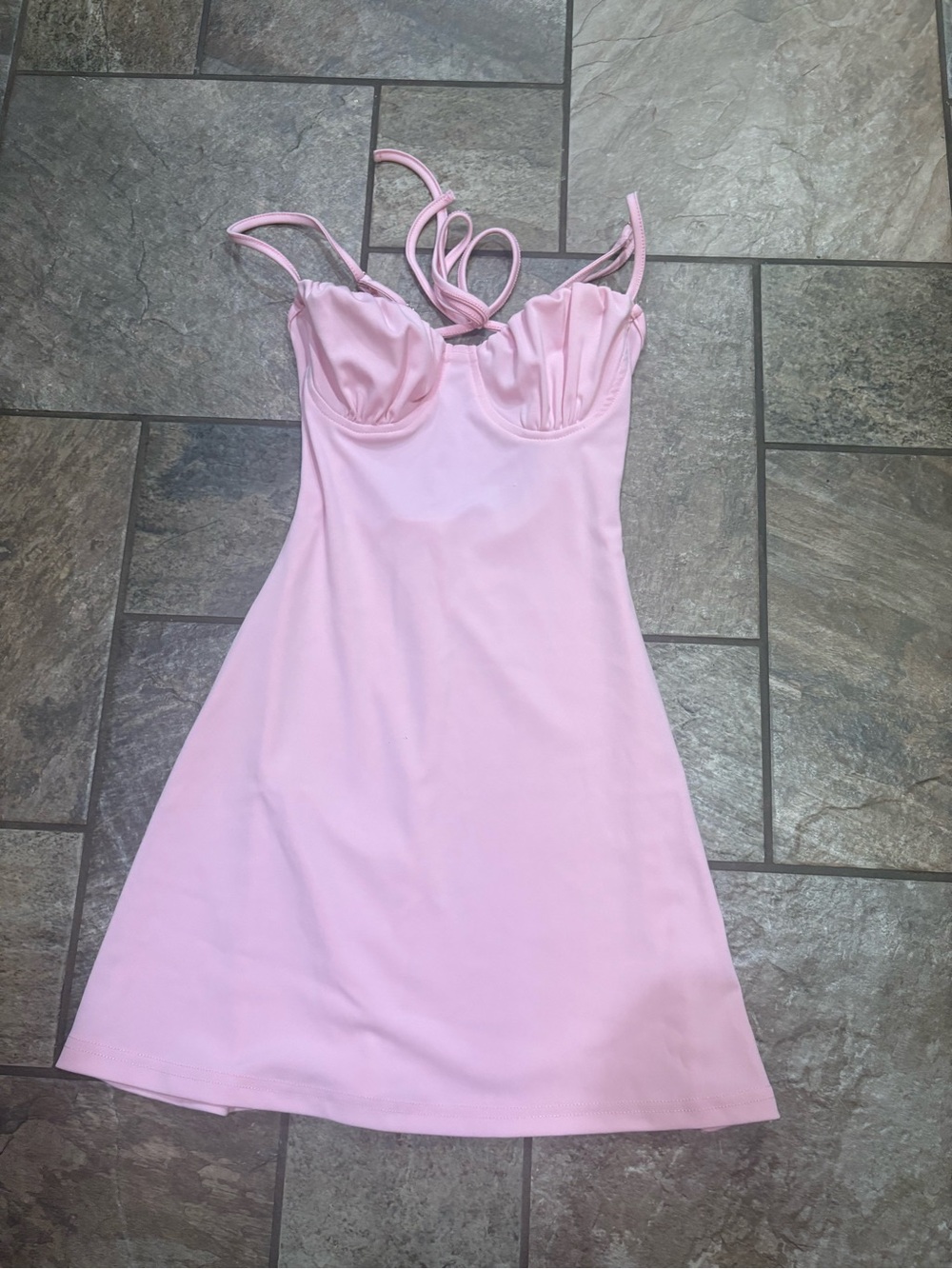 SHEIN Light Pink Mini Slip Dress with Built-In Cups